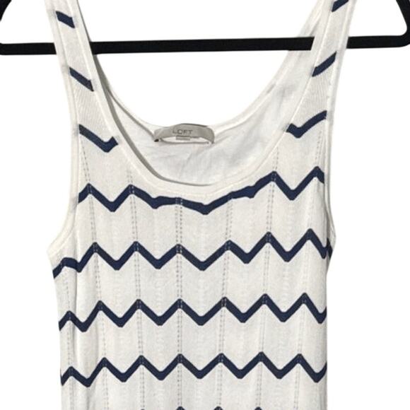 LOFT Chevron Open Stitch Pointelle Knit Sleeveless Maxi Dress White Navy Size M - Picture 9 of 9